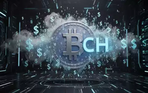 Ein stilisiertes Bitcoin Cash (BCH) Symbol, das sich in digitale Daten und Dollarzeichen auflöst, um Liquidität darzustellen. - Foto: über boerse-global.de