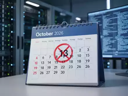 Digitaler Kalender mit hervorgehobenem 13. Oktober 2026, unscharfe Server und Code im Hintergrund. - Foto: über boerse-global.de