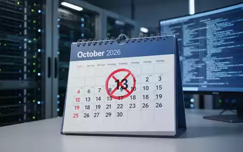 Digitaler Kalender mit hervorgehobenem 13. Oktober 2026, unscharfe Server und Code im Hintergrund. - Foto: über boerse-global.de