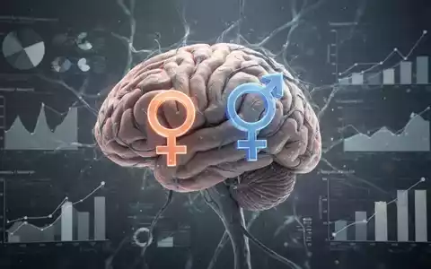 Abstrakte Darstellung des Gehirns mit neuronalen Pfaden und integrierten Geschlechtssymbolen, umgeben von Datenvisualisierungen. - Foto: über boerse-global.de