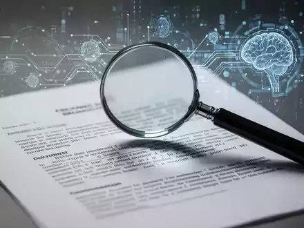 Eine Nahaufnahme eines juristischen Dokuments mit einer Lupe, die über den Text fährt, und angedeuteten digitalen Datenflüssen im Hintergrund. - Foto: über boerse-global.de
