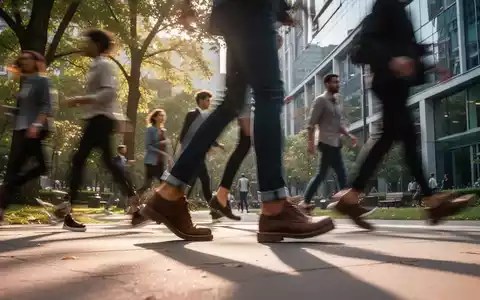 Eine Gruppe von Menschen geht energisch in einem Park, mit einem Fokus auf die Beine und Füße, die Bewegung andeuten. - Foto: über boerse-global.de