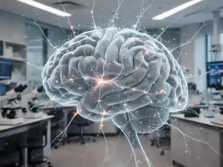 Abstrakte Darstellung von Gehirnaktivität oder neuronalen Netzwerken über einem unscharfen Hintergrund eines modernen Forschungslabors. - Foto: über boerse-global.de