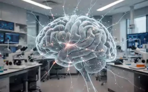 Abstrakte Darstellung von Gehirnaktivität oder neuronalen Netzwerken über einem unscharfen Hintergrund eines modernen Forschungslabors. - Foto: über boerse-global.de