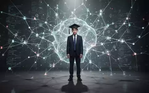 Ein junger Hochschulabsolvent steht unsicher vor einem abstrakten, leuchtenden KI-Netzwerk, das die Herausforderungen des Berufseinstiegs symbolisiert. - Foto: über boerse-global.de