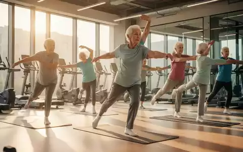 Ältere Menschen machen Gymnastikübungen in einem hellen Fitnessraum, um ihre körperliche Leistungsfähigkeit und Autonomie zu erhalten. - Foto: über boerse-global.de