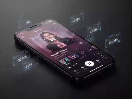 Ein Smartphone-Bildschirm mit einer Musik-App, dezente digitale Grafiken zeigen Preiserhöhungen, vor dunklem, unscharfem Hintergrund. - Foto: über boerse-global.de
