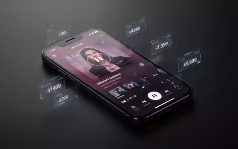 Ein Smartphone-Bildschirm mit einer Musik-App, dezente digitale Grafiken zeigen Preiserhöhungen, vor dunklem, unscharfem Hintergrund. - Foto: über boerse-global.de