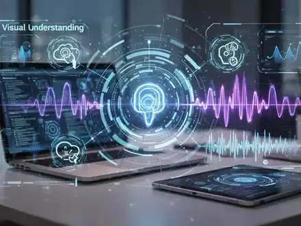 Holografische KI-Assistentenoberfläche mit visuellen und Audio-Symbolen über modernem Laptop und Tablet, symbolisiert fortschrittliche Integration. - Foto: über boerse-global.de