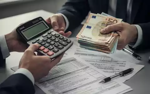 Hände halten einen Taschenrechner und Euro-Banknoten, umgeben von Steuerdokumenten auf einem Schreibtisch. - Foto: über boerse-global.de