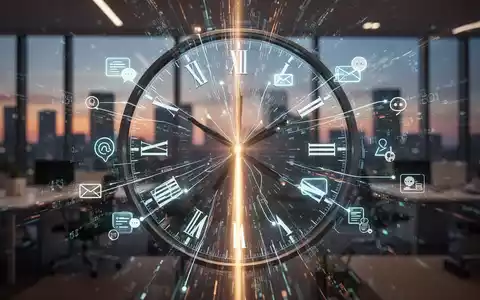 Eine stilisierte Uhr mit digitalen Elementen und Datenströmen, die Zeitmanagement und Informationsfluss symbolisieren. - Foto: über boerse-global.de