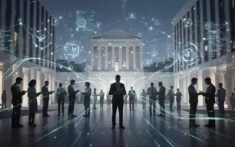 Digitales Netzwerk verbindet Bürger mit Regierungsgebäuden, symbolisiert E-Government und Digitalisierung des öffentlichen Sektors. - Foto: über boerse-global.de