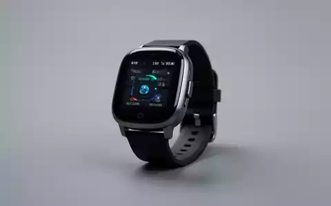 Eine Nahaufnahme einer modernen Smartwatch auf einem minimalistischen grauen Hintergrund, die ihr schlankes Design hervorhebt. - Foto: über boerse-global.de