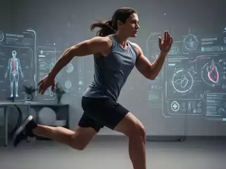 Eine Person in Bewegung, die körperliche Therapie darstellt, mit subtilen digitalen Gesundheitsschnittstellen im Hintergrund. - Foto: über boerse-global.de