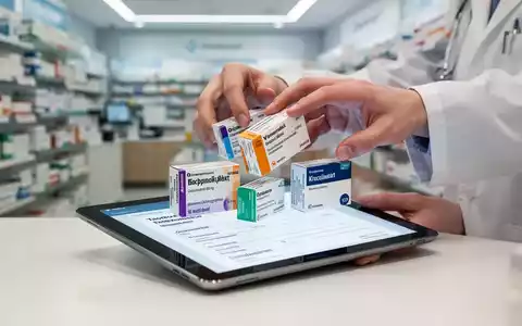 HĂ€nde eines Apothekers legen Medikamentenschachteln auf ein Tablet mit E-Rezept-Anzeige in einer modernen Apotheke. - Foto: ĂŒber boerse-global.de