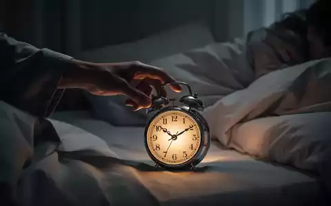 Eine Hand greift in einem dunklen Schlafzimmer nach einem leuchtenden Wecker, der gestörten Schlaf und die Zeit symbolisiert. - Foto: über boerse-global.de