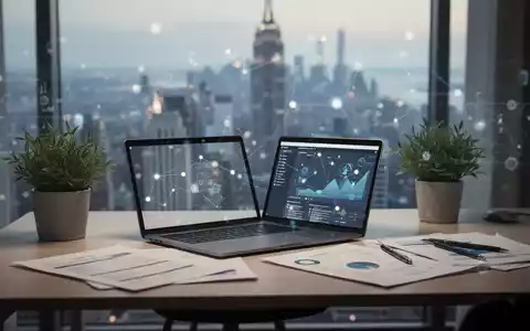 Ein modernes Homeoffice mit Laptop auf einem Schreibtisch und einer verschwommenen Stadtlandschaft im Hintergrund. - Foto: über boerse-global.de