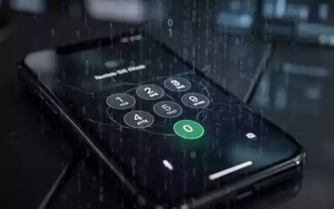Nahaufnahme eines gesperrten iPhone-Bildschirms mit Passcode-Eingabe, dezenter digitaler Code-Überlagerung und unscharfem High-Tech-Hintergrund. - Foto: über boerse-global.de