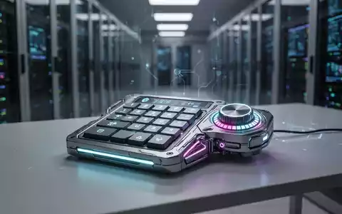 Futuristisches mechanisches Tastenfeld mit leuchtenden RGB-Lichtern, Drehregler und Joystick auf einem minimalistischen Schreibtisch, das KI-Steuerung symbolisiert. - Foto: über boerse-global.de