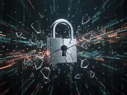 Zerbrochenes digitales Schloss mit leuchtenden Datenfragmenten, symbolisiert Datenleck und Verlust persönlicher Daten. - Foto: über boerse-global.de