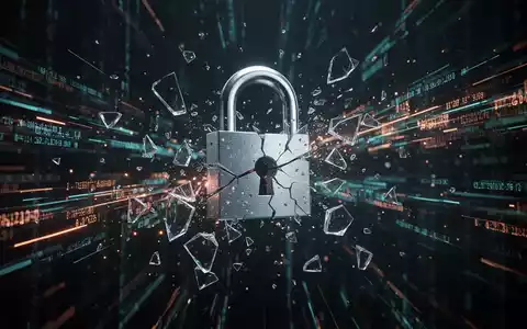 Zerbrochenes digitales Schloss mit leuchtenden Datenfragmenten, symbolisiert Datenleck und Verlust persönlicher Daten. - Foto: über boerse-global.de