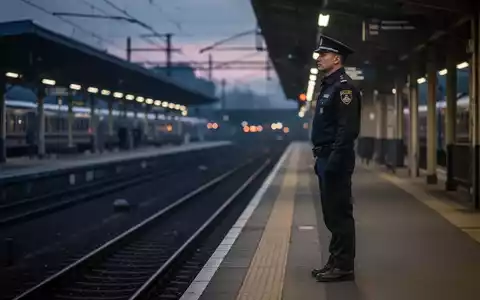 Ein Bahnmitarbeiter in Uniform steht auf einem leeren Bahnsteig bei Dämmerung und blickt nachdenklich in die Ferne. - Foto: über boerse-global.de