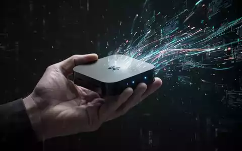 Eine Hand hält ein modifiziertes Streaming-Gerät, von dem digitale Datenströme ausgehen, symbolisierend illegale Aktivitäten. - Foto: über boerse-global.de