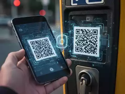 Ein Smartphone scannt einen QR-Code auf einer Parkuhr, der eine betrügerische Online-Zahlung andeutet. - Foto: über boerse-global.de