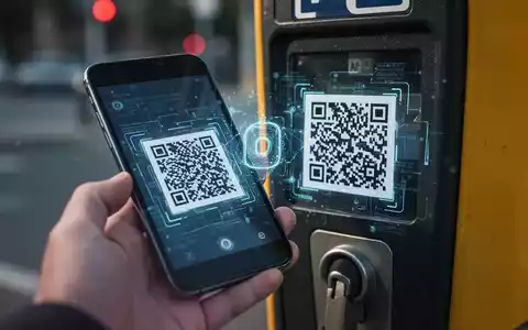 Ein Smartphone scannt einen QR-Code auf einer Parkuhr, der eine betrügerische Online-Zahlung andeutet. - Foto: über boerse-global.de
