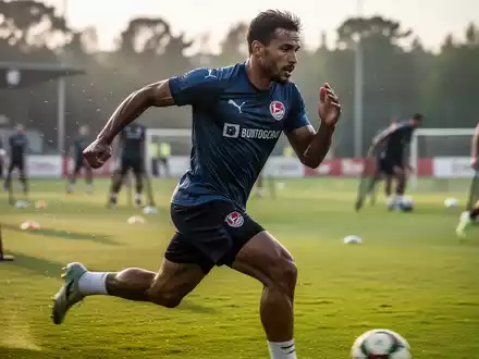 Ein Fußballspieler in Bewegung auf einem grünen Feld während eines intensiven Trainings, der Anstrengung und Geschwindigkeit vermittelt. - Foto: über boerse-global.de