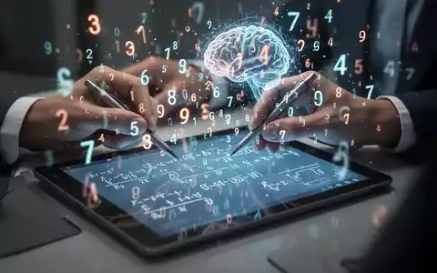 Hände lösen eine komplexe mathematische Aufgabe auf einem digitalen Tablet, umgeben von abstrakten leuchtenden Zahlen. - Foto: über boerse-global.de