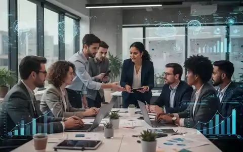 HR-Fachkräfte nehmen an einem Workshop teil, der sich mit KI-Richtlinien und rechtlichen Rahmenbedingungen befasst, in einem modernen Büro. - Foto: über boerse-global.de