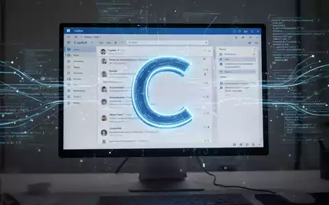 Ein leuchtend blaues 'C'-Symbol, das Copilot repräsentiert, nahtlos in die Outlook-E-Mail-Oberfläche auf einem Computerbildschirm integriert. - Foto: über boerse-global.de