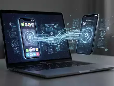 Ein MacBook-Bildschirm spiegelt ein iPhone-Display und zeigt geräteübergreifende Funktionen sowie Datenfluss zwischen Apple-Geräten. - Foto: über boerse-global.de