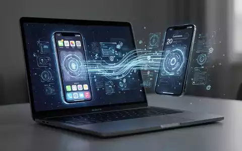 Ein MacBook-Bildschirm spiegelt ein iPhone-Display und zeigt geräteübergreifende Funktionen sowie Datenfluss zwischen Apple-Geräten. - Foto: über boerse-global.de