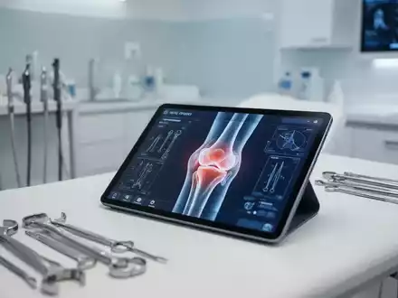 Ein modernes medizinisches Untersuchungszimmer mit digitalen Diagnosegeräten und orthopädischen Instrumenten auf einer Arbeitsfläche. - Foto: über boerse-global.de