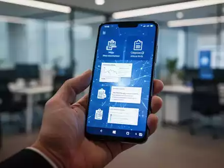 Eine Hand hält ein Smartphone, das eine Windows-Oberfläche mit Zwischenablage-Daten spiegelt. Verschwommener Bürohintergrund deutet auf digitalen Arbeitsablauf hin. - Foto: über boerse-global.de