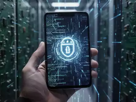 Eine Hand hält ein modernes Smartphone mit leuchtendem Bildschirm, der digitalen Code zeigt, symbolisch für Software-Updates und technologischen Wandel. - Foto: über boerse-global.de