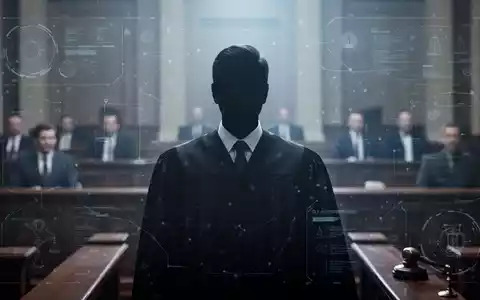 Eine verschwommene Gerichtsszene mit der Silhouette eines Richters oder Staatsanwalts, der KI-Technologie symbolisiert. - Foto: über boerse-global.de
