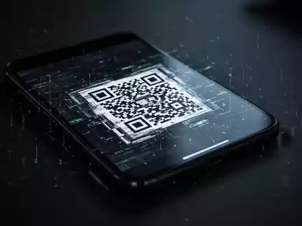 Ein Smartphone-Bildschirm zeigt einen verzerrten QR-Code, der eine digitale Bedrohung symbolisiert, umgeben von einer dunklen, stimmungsvollen AtmosphĂ€re. - Foto: ĂŒber boerse-global.de