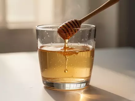 Ein Glas warmes Wasser mit einem Löffel Honig, der sich darin auflöst, bei sanftem Morgenlicht. - Foto: über boerse-global.de