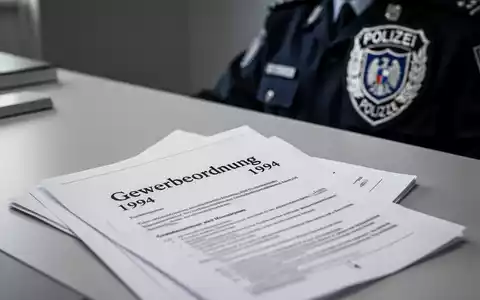 Eine Nahaufnahme der Gewerbeordnung 1994 auf einem Schreibtisch mit einer Finanzpolizei-Uniform im Hintergrund. - Foto: über boerse-global.de