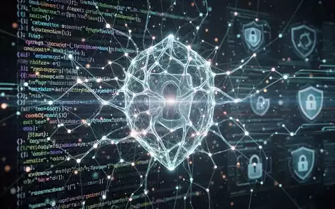 Leuchtendes neuronales Netzwerk als Symbol für KI über digitalem Code, das Cybersicherheit und Datenschutz darstellt. - Foto: über boerse-global.de