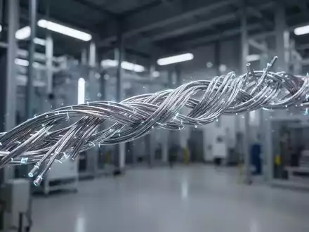 Nahaufnahme eines leuchtenden Supraleiterkabels in einer modernen Industrieanlage, das Technologie und Auftragsbestand symbolisiert. - Foto: über boerse-global.de