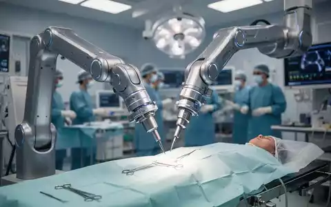 Hochmoderner chirurgischer Roboterarm in einem modernen Operationssaal über einem sterilen Tisch, der fortschrittliche Medizintechnik repräsentiert. - Foto: über boerse-global.de