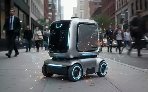Ein autonomer Lieferroboter auf einem Bürgersteig scheint zu stören, digitale Störungen umgeben ihn. - Foto: über boerse-global.de