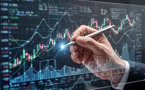Eine Nahaufnahme einer menschlichen Hand, die Finanzdaten auf einem transparenten Bildschirm überprüft, mit KI-Charts im Hintergrund. - Foto: über boerse-global.de