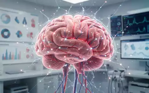 Eine digitale Darstellung eines menschlichen Gehirns mit leuchtenden neuronalen Netzen und Blutgefäßen, die Schlaganfallprävention symbolisieren. - Foto: über boerse-global.de