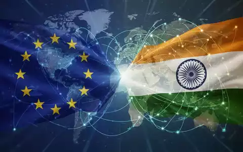 EU- und Indien-Flaggen-Grafik mit konvergierenden Linien, die Handel und Technologie symbolisieren und das Freihandelsabkommen repräsentieren. - Foto: über boerse-global.de