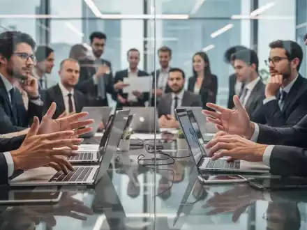 Eine Gruppe von Fachkräften in einem modernen Büro, die sich an einem Tisch versammeln und zusammenarbeiten. - Foto: über boerse-global.de